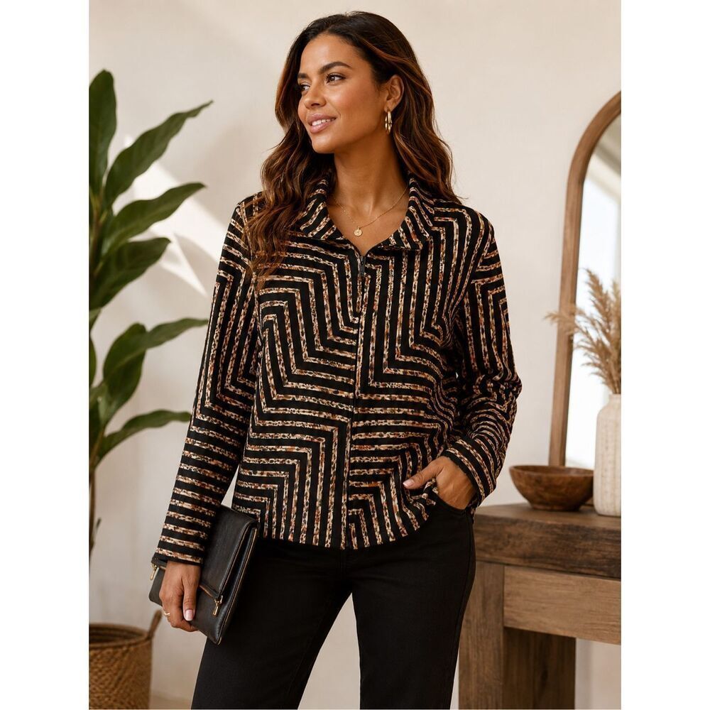 Becky & Bobby XL Animal Print Geo Zip Front Jacket Stretch Career Travel Top